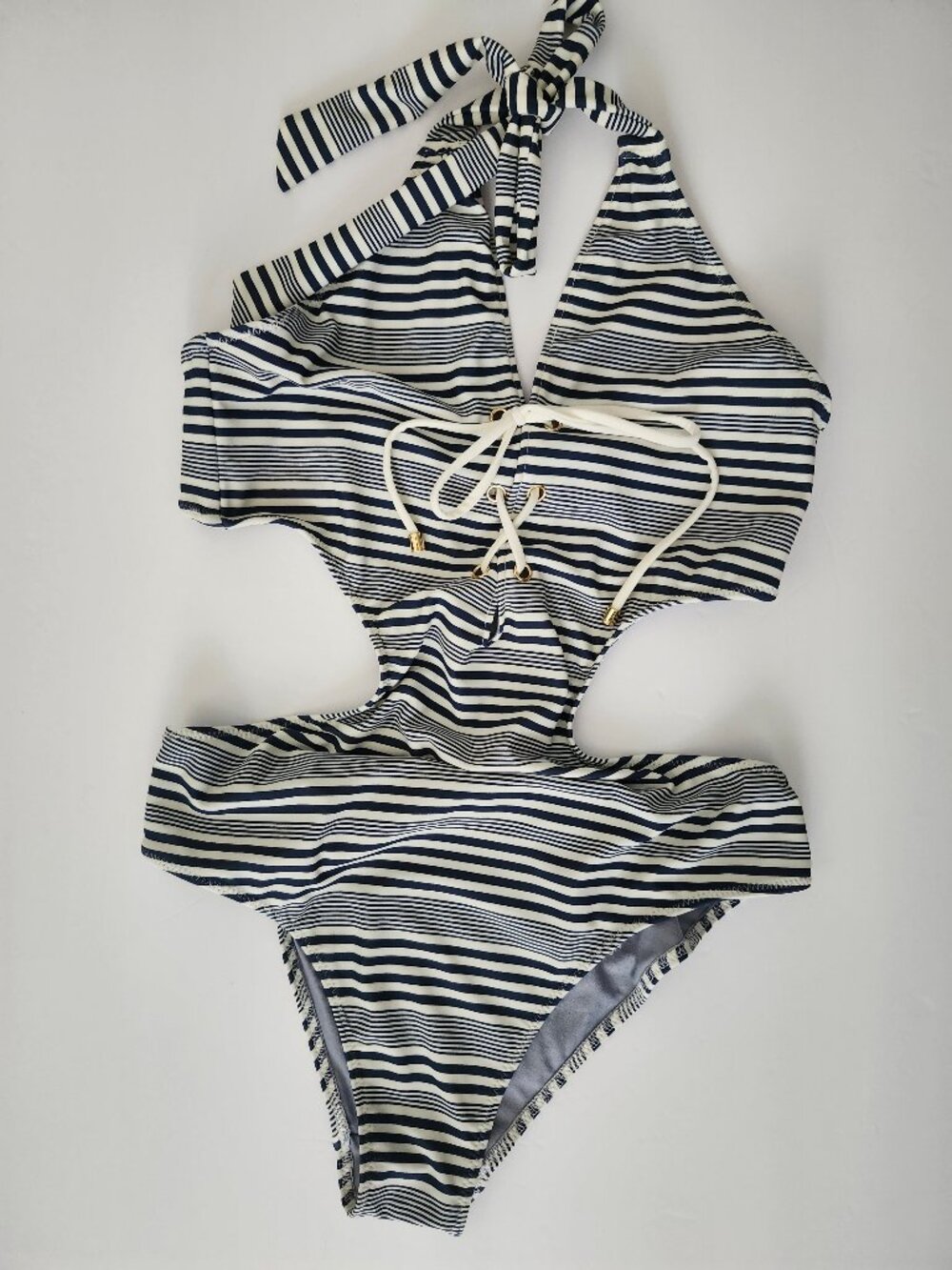 ABERCROMBIE & FITCH Striped Cut-Out Monokini Swimsuit M Nautical Summer Beach